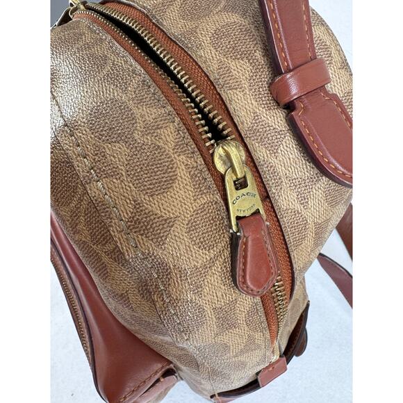 Coach Charlie Signature Canvas Backpack Brown Logo Print Leather Trim gold - Picture 9 of 13
